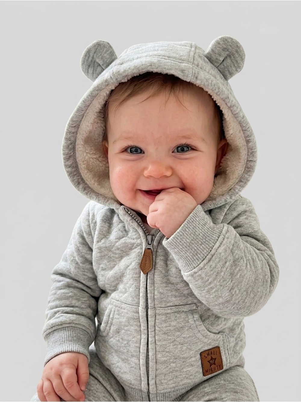 Kids' Heather Gray Sherpa-Lined Hooded Zip Sweatshirt with Ear Detail